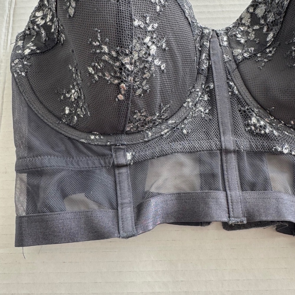 Victorias Secret Very Sexy Lined Balconette longline Bra Gray Silver Lace 36D - Picture 5 of 9